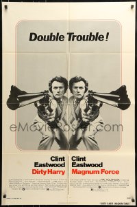 7y224 DIRTY HARRY/MAGNUM FORCE 1sh 1975 cool mirror image of Clint Eastwood, double trouble!