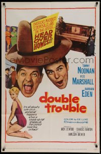 7y229 DOUBLE TROUBLE 1sh 1960 Tommy Noonan, Pete Marshall, sexy Barbara Eden in swimsuit!