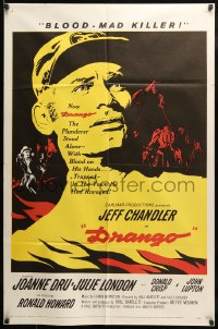 7y234 DRANGO 1sh 1957 art of Jeff Chandler, a man against a town gone mad with lust!