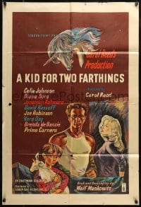7y445 KID FOR TWO FARTHINGS English 1sh 1956 art of sexy Diana Dors, directed by Carol Reed!