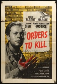 7y624 ORDERS TO KILL English 1sh 1958 directed by Anthony Asquith, cool bloody hands artwork!