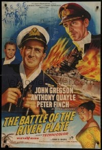 7y684 PURSUIT OF THE GRAF SPEE English 1sh 1955 Powell & Pressburger's Battle of the River Plate!