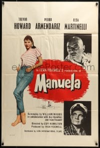 7y523 MANUELA English 1sh 1957 Trevor Howard, Pedro Armendariz, full-length Elsa Martinelli!