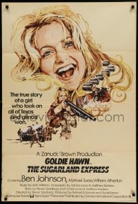 7y843 SUGARLAND EXPRESS English 1sh 1974 Steven Spielberg, Goldie Hawn, cool art by SB!