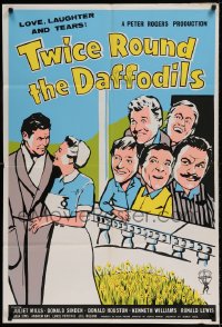 7y923 TWICE ROUND THE DAFFODILS English 1sh 1962 Juliet Mills, Donald Sinden, great wacky art!