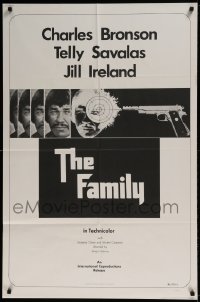 7y255 FAMILY 1sh 1973 Telly Savalas, great black & white image of Charles Bronson & gun!