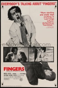 7y262 FINGERS 1sh 1978 b/w images of mobster Harvey Keitel in the title role, sexy Tisa Farrow!