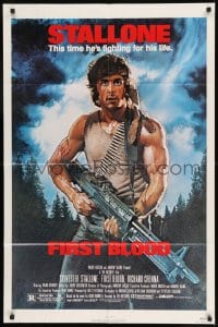 7y266 FIRST BLOOD 1sh 1982 artwork of Sylvester Stallone as John Rambo by Drew Struzan!