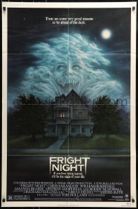 7y297 FRIGHT NIGHT 1sh 1985 Sarandon, McDowall, best classic horror art by Peter Mueller!