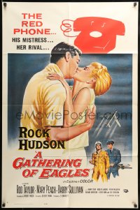 7y302 GATHERING OF EAGLES 1sh 1963 romantic close-up artwork of Rock Hudson & sexy Mary Peach