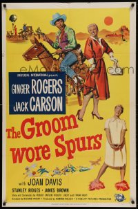 7y327 GROOM WORE SPURS 1sh 1951 lady lawyer Ginger Rogers meets Hollywood cowboy Jack Carson!
