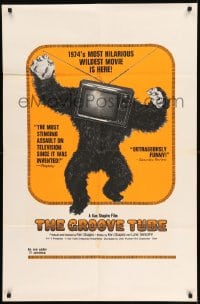 7y328 GROOVE TUBE 1sh 1974 Chevy Chase, like TV's Saturday Night Live, wild image of gorilla w/tv!