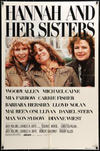7y340 HANNAH & HER SISTERS 1sh 1986 Woody Allen, Mia Farrow, Carrie Fisher, Barbara Hershey