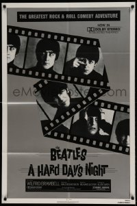 7y344 HARD DAY'S NIGHT 1sh R1982 great image of The Beatles on film strip, rock & roll classic!