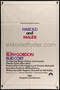 7y346 HAROLD & MAUDE 1sh 1971 Ruth Gordon, Bud Cort is equipped to deal w/life!