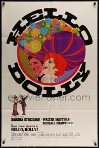 7y357 HELLO DOLLY roadshow 1sh 1969 art of Barbra Streisand & Walter Matthau by Richard Amsel!