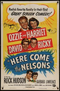 7y359 HERE COME THE NELSONS 1sh 1951 Ozzie, Harriet, Ricky, David & Rock Hudson too!