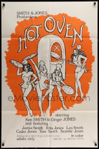 7y382 HOT OVEN 1sh 1974 artwork of sexy girls making pizza wearing only aprons!
