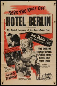 7y384 HOTEL BERLIN 1sh 1945 sexy Faye Emereson, Helmut Dantine, Andrea King, rips the roof off!