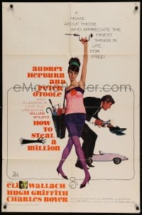 7y391 HOW TO STEAL A MILLION 1sh 1966 great Robert McGinnis art of sexy Audrey Hepburn & Peter O'Toole