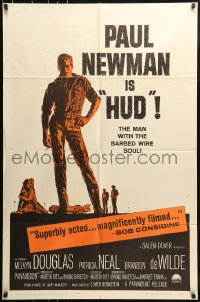 7y393 HUD 1sh 1963 close up of Paul Newman as the man with the barbed wire soul!