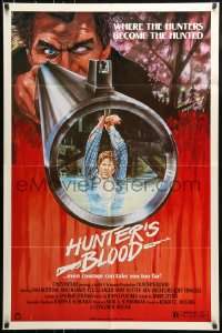 7y397 HUNTER'S BLOOD 1sh 1986 Sam Bottoms, Kim Delaney & Joey Travolta, hunters become hunted!
