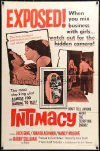 7y415 INTIMACY 1sh 1966 Jack Ging, Joan Blackman, watch out for the hidden camera!