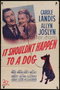 7y418 IT SHOULDN'T HAPPEN TO A DOG 1sh 1946 c/u of Carole Landis & Allyn Joslyn with Doberman!