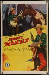 7y435 JIMMY WAKELY 1sh 1940s great western cowboy images of the star, with gun, horse & guitar!