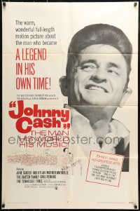7y439 JOHNNY CASH 1sh 1969 great portrait of most famous country music star!