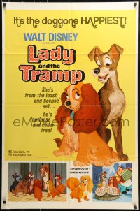 7y456 LADY & THE TRAMP 1sh R1972 Walt Disney classic cartoon, best spaghetti scene!