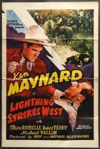 7y474 LIGHTNING STRIKES WEST 1sh 1940 great images of Ken Maynard and his horse Tarzan!