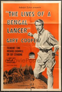 7y484 LIVES OF A BENGAL LANCER 1sh R1958 full-length art of Gary Cooper with gun!