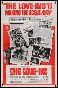 7y499 LOVE-INS 1sh 1967 Richard Todd, James MacArthur, hippies & diggers, sex & drugs, red style!