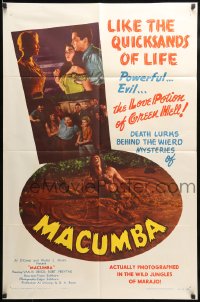 7y503 MACUMBA 1sh 1956 artwork of a wild jungle beauty & love-hungry men fighting!