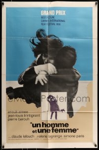 7y514 MAN & A WOMAN int'l 1sh 1968 Claude Lelouch's Un homme et une femme, Anouk Aimee, Trintignant