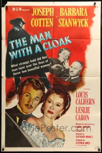 7y517 MAN WITH A CLOAK 1sh 1951 what strange hold did he have over Barbara Stanwyck & Joseph Cotten!
