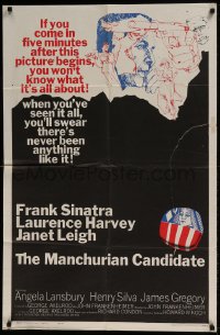 7y520 MANCHURIAN CANDIDATE 1sh 1962 cool art of Frank Sinatra, directed by John Frankenheimer!