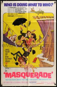 7y529 MASQUERADE 1sh 1965 Cliff Robertson, great wacky Jack Rickard artwork!