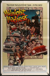 7y546 MIDNIGHT MADNESS 1sh 1980 cool art of entire cast in boardgame by David McMacken!