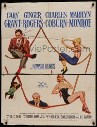 7y555 MONKEY BUSINESS TRIMMED 1sh 1952 Cary Grant, Ginger Rogers, sexy Marilyn Monroe, Charles Coburn