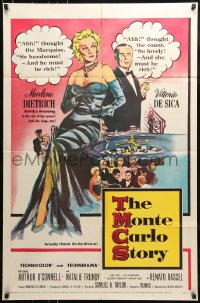 7y557 MONTE CARLO STORY 1sh 1957 Dietrich, Vittorio De Sica, high stakes, low cut gowns!