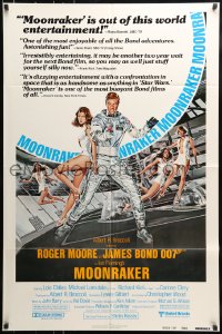 7y559 MOONRAKER reviews 1sh 1979 Roger Moore as James Bond & sexy space babes by Daniel Goozee!