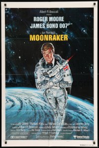 7y560 MOONRAKER style A int'l teaser 1sh 1979 art of Roger Moore as Bond in space by Goozee!