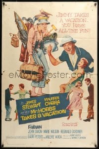 7y568 MR. HOBBS TAKES A VACATION 1sh 1962 great wacky full-length art of tourist Jimmy Stewart!