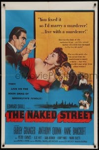 7y580 NAKED STREET 1sh 1955 Anthony Quinn arranges for Anne Bancroft to marry murderer Granger!