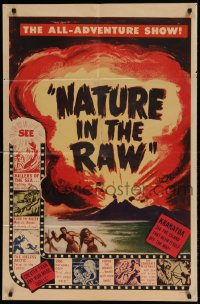 7y587 NATURE IN THE RAW 1sh 1960s cool art of volcano exploding, all adventure show!
