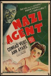 7y588 NAZI AGENT 1sh 1942 Jules Dassin, stone litho of Ann Ayars & Gestapo agent Conrad Veidt!