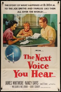 7y593 NEXT VOICE YOU HEAR 1sh 1950 James Whitmore, Nancy Davis & God on the radio!