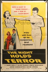 7y594 NIGHT HOLDS TERROR 1sh 1955 a gasp in your throat and a gun at your back!